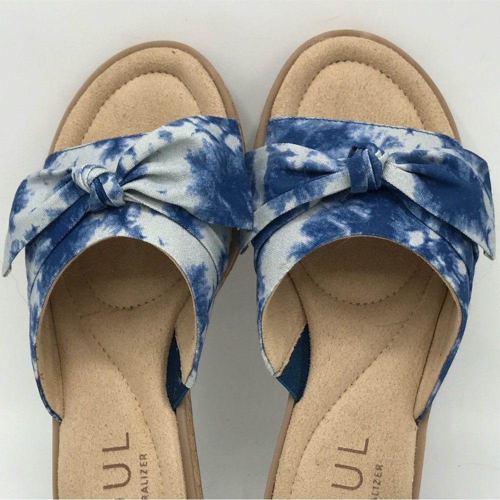 Naturalizer Womens Blue Textured Bow Slip On Slide Sandals Shoes Sz 6.5